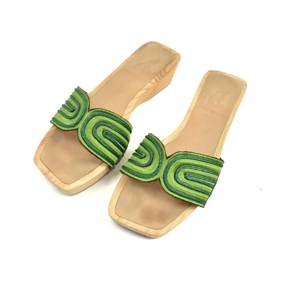 Ancient Greek Sandals Zeus   Dione The Harness Wooden Sole Clog Slides Green 37