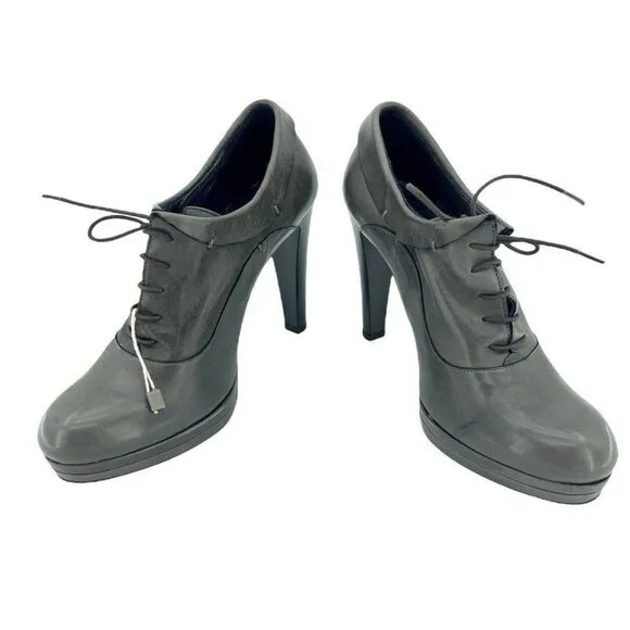 Andrea Morelli Grey Leather Platform Oxfords High Heels SZ 40 EU 9.5 US NIB