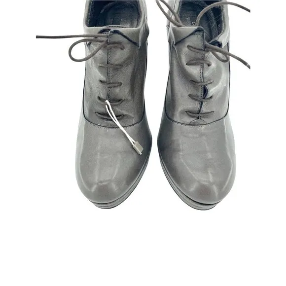 Andrea Morelli Grey Leather Platform Oxfords High Heels SZ 40 EU 9.5 US NIB