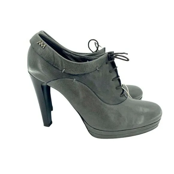Andrea Morelli Grey Leather Platform Oxfords High Heels SZ 40 EU 9.5 US NIB