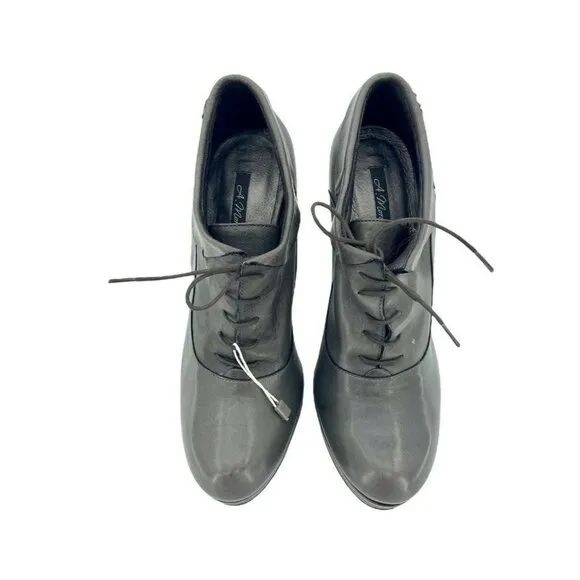 Andrea Morelli Grey Leather Platform Oxfords High Heels SZ 40 EU 9.5 US NIB
