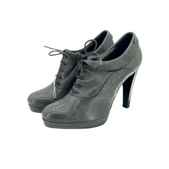 Andrea Morelli Grey Leather Platform Oxfords High Heels SZ 40 EU 9.5 US NIB