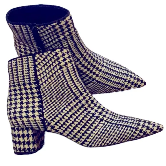 ANN TAYLOR BLOCK HEEL BOOTIE WITH HOUNDSTOOTH PATTERN BLK WHT SZ 6.5 NEW IN BOX