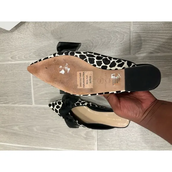Ann Taylor Giraffe Print Haircalf Bow Slides