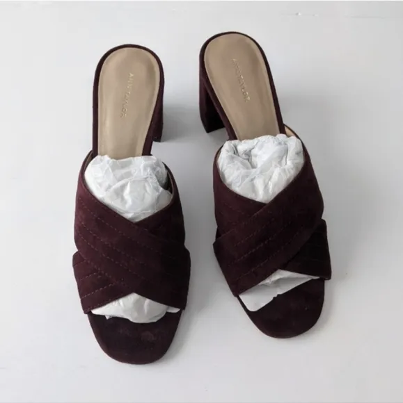 Ann Taylor Honor Slide Sandal Suede Block Heel Cross Cross Sandals NEW Box 8.5