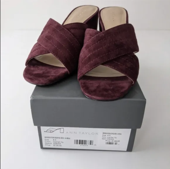 Ann Taylor Honor Slide Sandal Suede Block Heel Cross Cross Sandals NEW Box 8.5