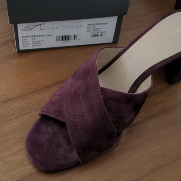 Ann Taylor Honor Slide Sandal Suede Block Heel Cross Cross Sandals NEW Box 8.5
