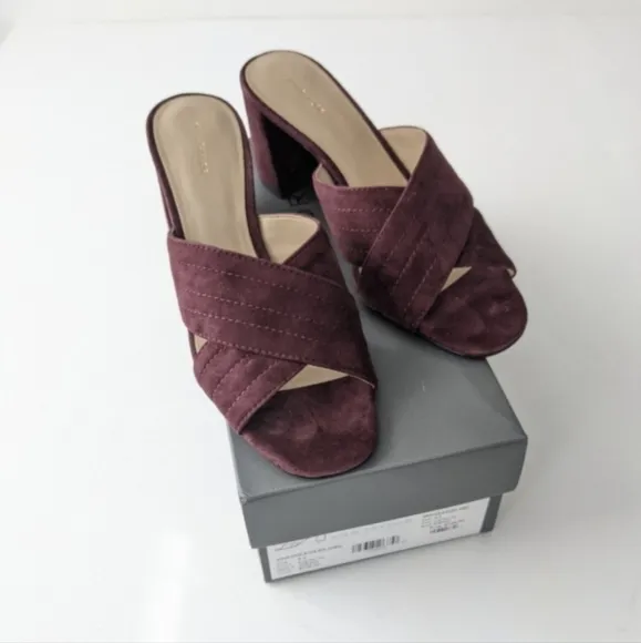 Ann Taylor Honor Slide Sandal Suede Block Heel Cross Cross Sandals NEW Box 8.5