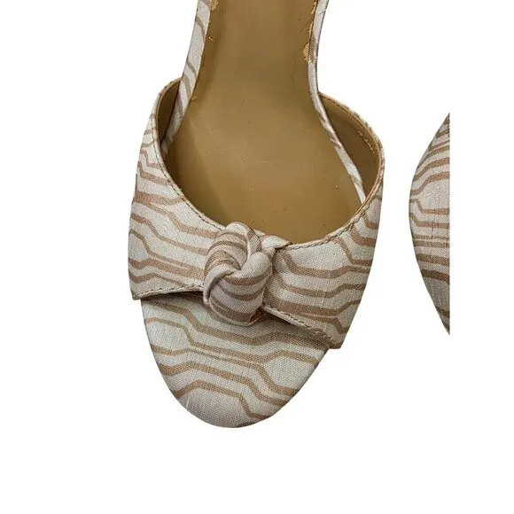 Ann Taylor Womens Open-Toe Heels With Knotted Bow Beige &amp; White Size 8
