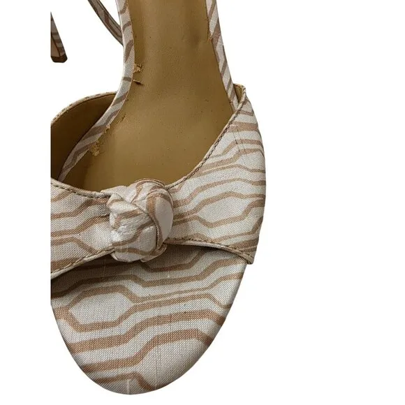 Ann Taylor Womens Open-Toe Heels With Knotted Bow Beige &amp; White Size 8