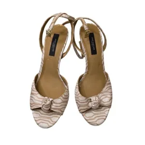 Ann Taylor Womens Open-Toe Heels With Knotted Bow Beige &amp; White Size 8