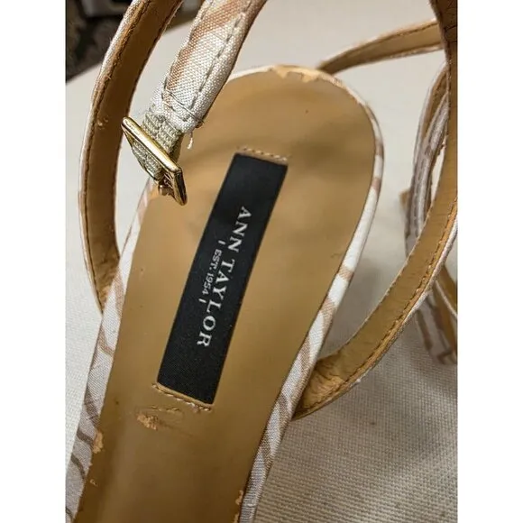 Ann Taylor Womens Open-Toe Heels With Knotted Bow Beige &amp; White Size 8