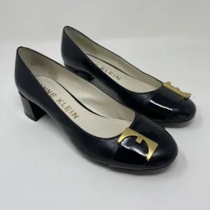 Anne Klein Women's Akhastobe Pumps Block Heels Slip On Black Leather Size 7M