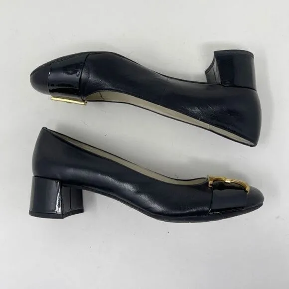 Anne Klein Women's Akhastobe Pumps Block Heels Slip On Black Leather Size 7M