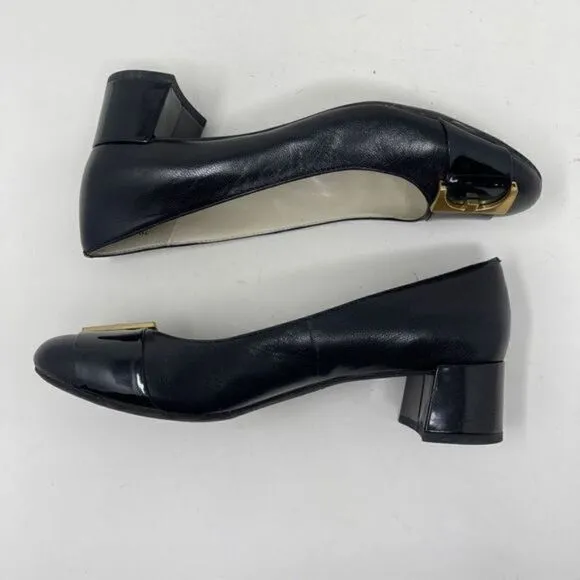 Anne Klein Women's Akhastobe Pumps Block Heels Slip On Black Leather Size 7M