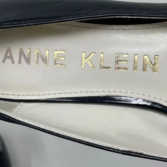 Anne Klein Women's Akhastobe Pumps Block Heels Slip On Black Leather Size 7M