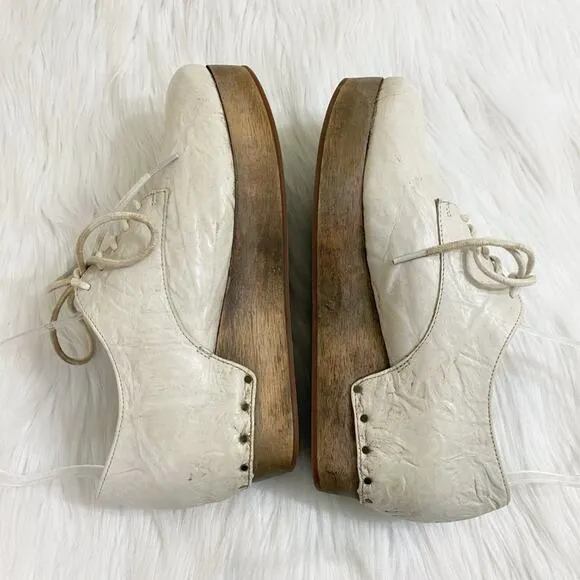 Anthro Kelsi Dagger Bone Leather Oxfords with Wooden Platform Sole Lace Up Sz 6