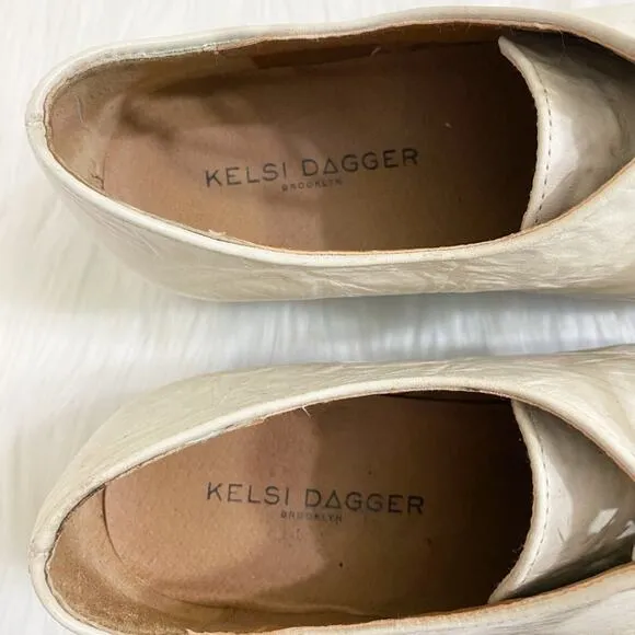 Anthro Kelsi Dagger Bone Leather Oxfords with Wooden Platform Sole Lace Up Sz 6
