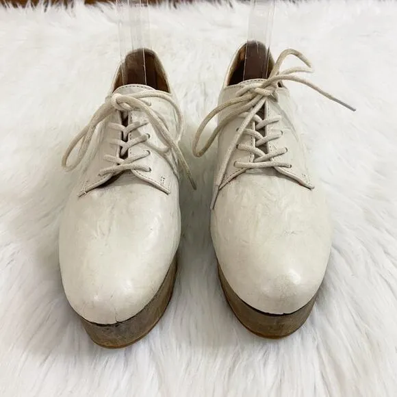Anthro Kelsi Dagger Bone Leather Oxfords with Wooden Platform Sole Lace Up Sz 6