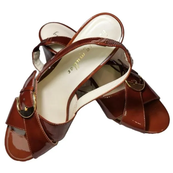 Anthropologie Bettye Muller brown Rust Open Toe Leather Heels Sandals EU 40