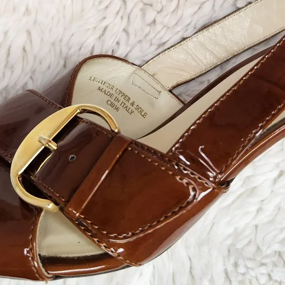 Anthropologie Bettye Muller brown Rust Open Toe Leather Heels Sandals EU 40