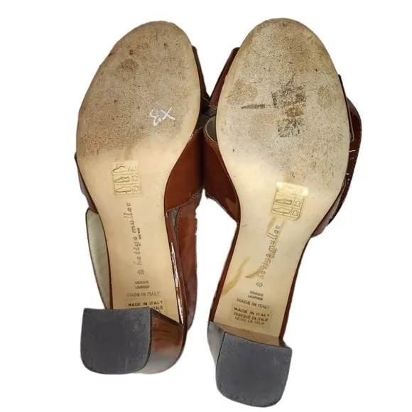 Anthropologie Bettye Muller brown Rust Open Toe Leather Heels Sandals EU 40