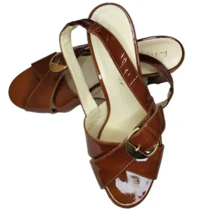 Anthropologie Bettye Muller brown Rust Open Toe Leather Heels Sandals EU 40