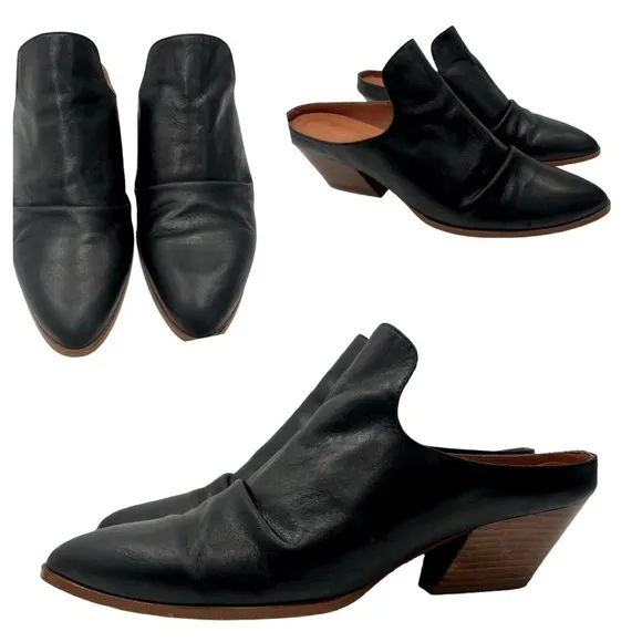 Anthropologie BLACK Women's Western Pointed-Toe Block Heel Mule size 41 US 10