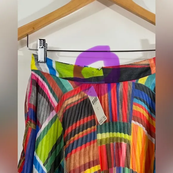 Anthropologie Ranna Gill Pleated Chiffon Printed Rainbow Midi Skirt