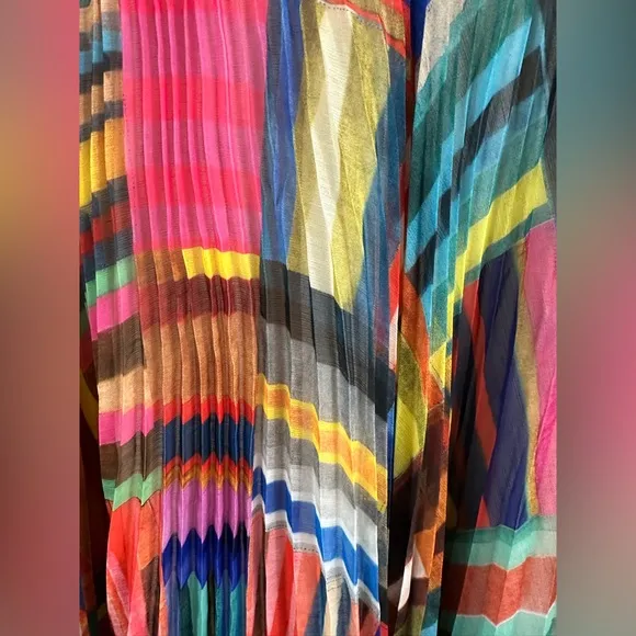 Anthropologie Ranna Gill Pleated Chiffon Printed Rainbow Midi Skirt