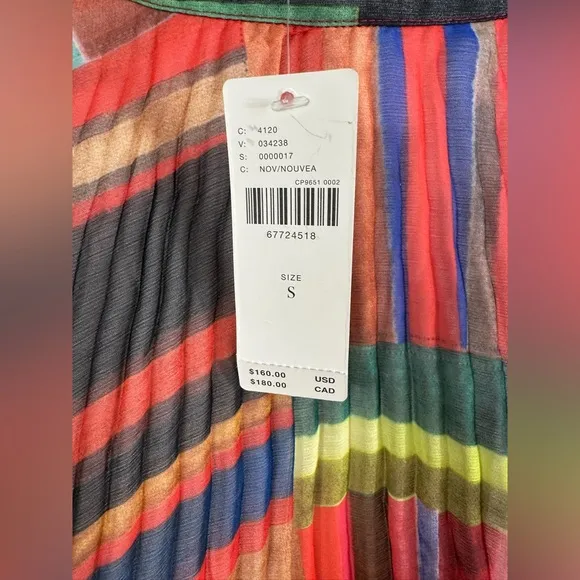 Anthropologie Ranna Gill Pleated Chiffon Printed Rainbow Midi Skirt