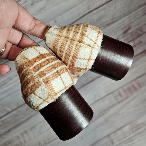Anthropologie Seraphina plaid calf hair block heels