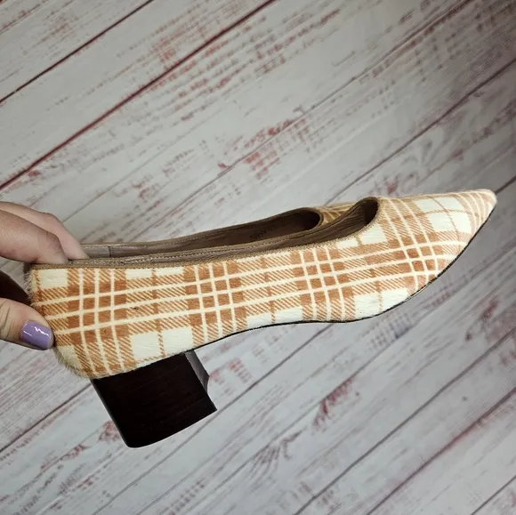 Anthropologie Seraphina plaid calf hair block heels