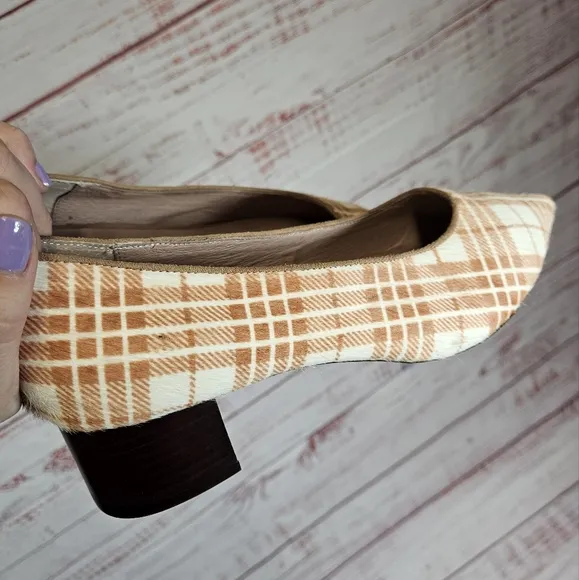 Anthropologie Seraphina plaid calf hair block heels