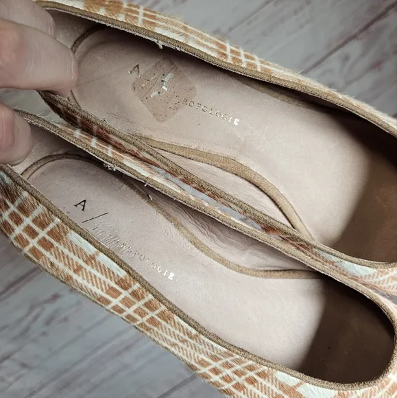 Anthropologie Seraphina plaid calf hair block heels