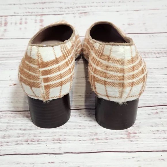Anthropologie Seraphina plaid calf hair block heels