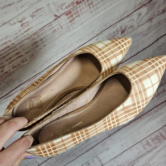 Anthropologie Seraphina plaid calf hair block heels