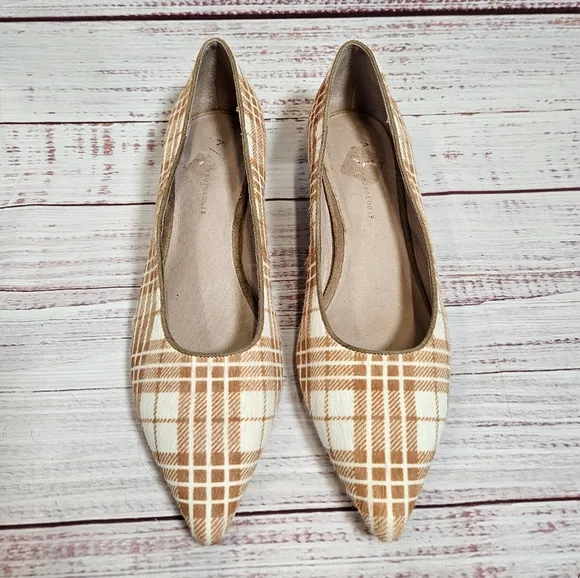 Anthropologie Seraphina plaid calf hair block heels