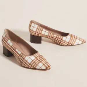 Anthropologie Seraphina plaid calf hair block heels