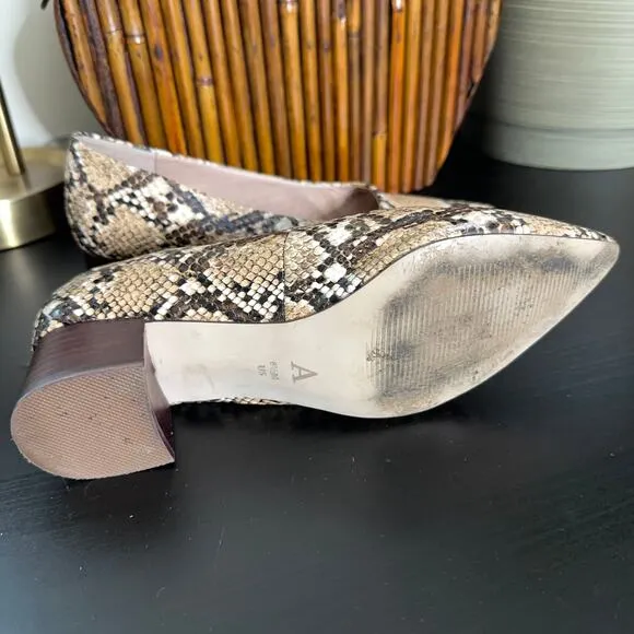 ANTHROPOLOGIE Seraphine Snakeskin Block Heels Retro Animal 60s Mod Sz 6.5