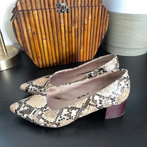 ANTHROPOLOGIE Seraphine Snakeskin Block Heels Retro Animal 60s Mod Sz 6.5
