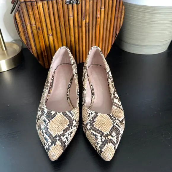 ANTHROPOLOGIE Seraphine Snakeskin Block Heels Retro Animal 60s Mod Sz 6.5