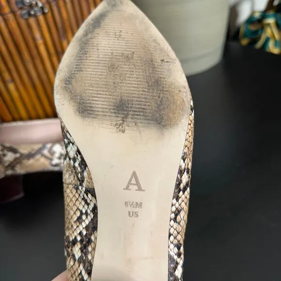 ANTHROPOLOGIE Seraphine Snakeskin Block Heels Retro Animal 60s Mod Sz 6.5