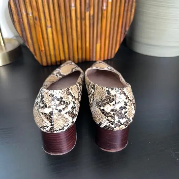 ANTHROPOLOGIE Seraphine Snakeskin Block Heels Retro Animal 60s Mod Sz 6.5