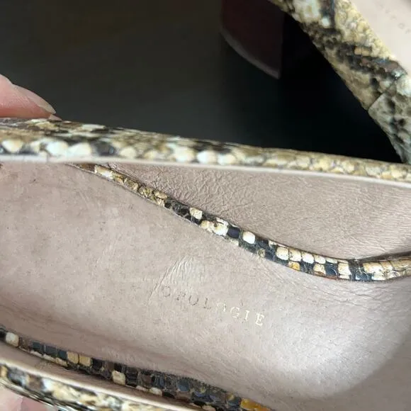 ANTHROPOLOGIE Seraphine Snakeskin Block Heels Retro Animal 60s Mod Sz 6.5