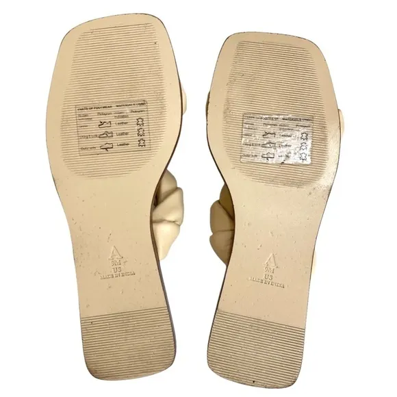 ANTHROPOLOGIE Twisted Puffed Slides Sandals Beige Leather in Honey