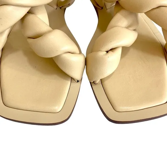 ANTHROPOLOGIE Twisted Puffed Slides Sandals Beige Leather in Honey