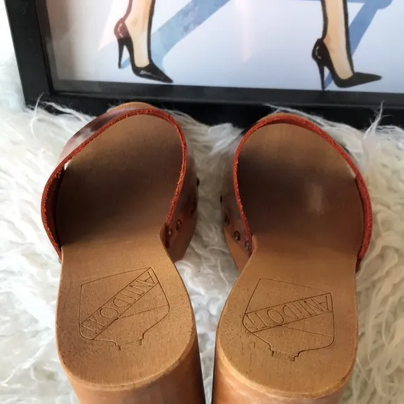Antidoti Zoccoli Leather Open Toe Clog metallic orange Italian size 40 = US 9.5