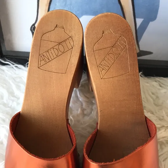 Antidoti Zoccoli Leather Open Toe Clog metallic orange Italian size 40 = US 9.5