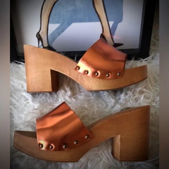 Antidoti Zoccoli Leather Open Toe Clog metallic orange Italian size 40 = US 9.5